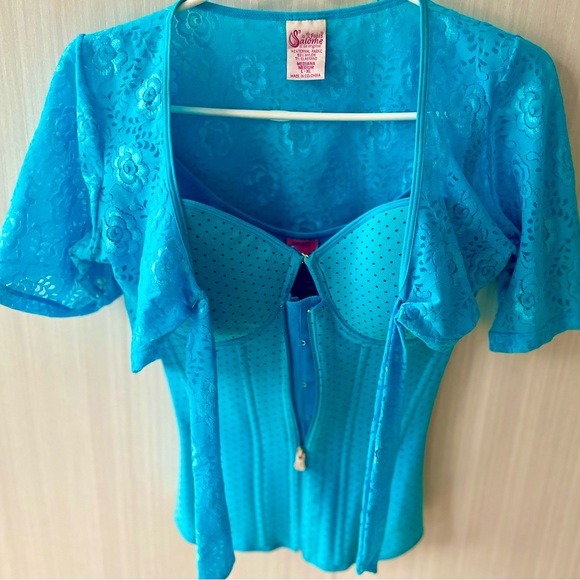 Bustier/Corset—Cerulean Blue Salomé Brand w Matching Lace Bolero (Orig Colombia) - Picture 7 of 9